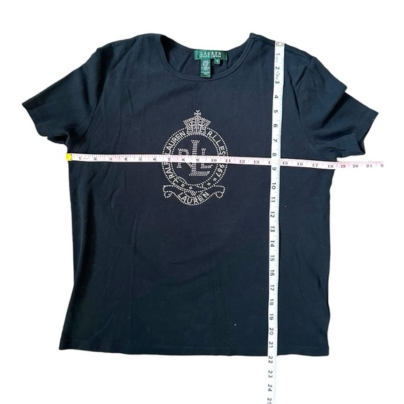 Lauren Ralph Lauren Womens Size Medium Black Bling Rhinestone Crest Logo - Picture 3 of 5